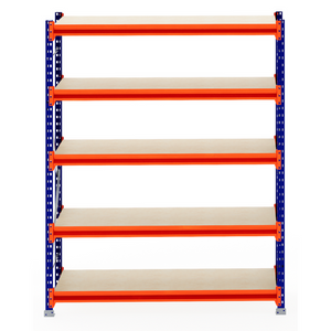 RackZone Longspan 6-tier shelving with timber shelves, front view, 600mm deep.