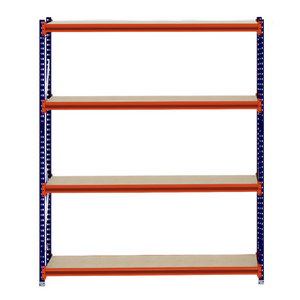 The RackZone Longspan Shelving has 4 timber shelves and a colorful frame.