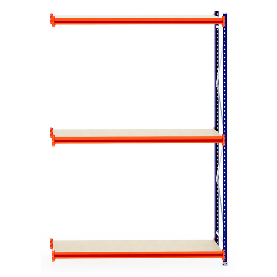 RackZone Longspan Shelving 600mm Laminated Timber - Extender, metal frame.