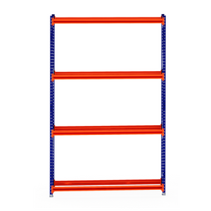 RackZone Tyre Racking 400mm Starter with blue supports, orange shelves.