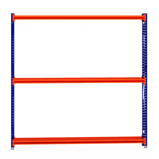 RackZone Tyre Racking 400mm Starter with 3 orange shelves & blue frame.