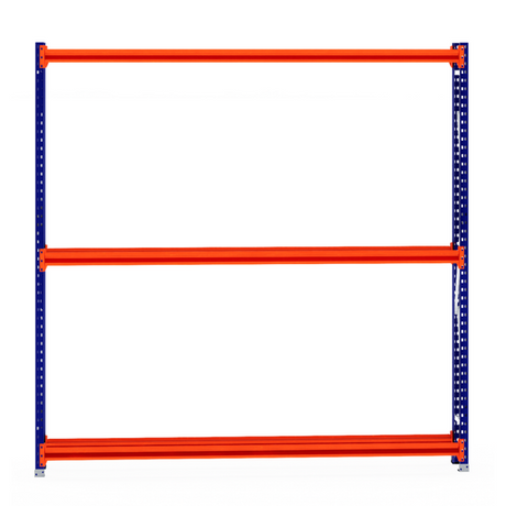 RackZone Tyre Racking 400mm Starter with 3 orange shelves & blue frame.