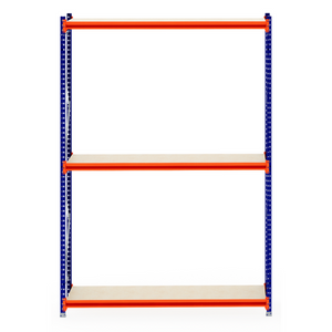 RackZone Longspan Shelving, 600mm timber, starter unit, blue & orange frame.