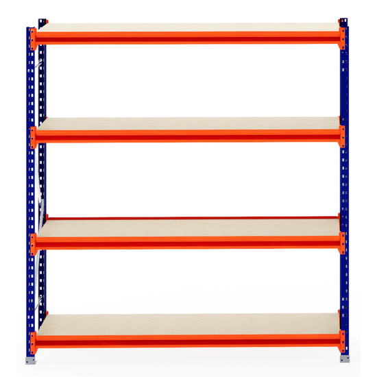 RackZone Longspan 600mm Shelving with 4 tiers, laminated timber shelves.