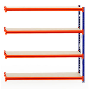 RackZone Longspan 600mm shelf, laminated timber, extender, orange beams.
