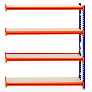 RackZone Longspan Extender, 4-tier metal shelf with timber shelves, 600mm deep.