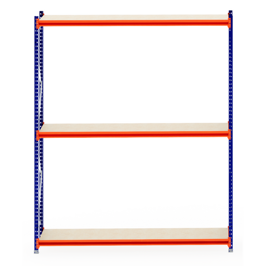 RackZone Longspan Shelving 600mm Laminated Timber Starter with orange beams.
