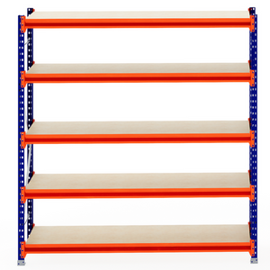RackZone Longspan Shelving Starter, 600mm deep, orange beams, timber shelves.