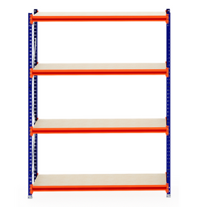 RackZone Longspan Starter shelf, 5 tiers, blue frame, orange supports, 600mm deep.