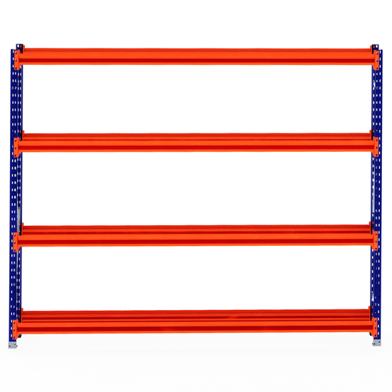 RackZone Tyre Racking 400mm Depth Starter with orange shelves, blue frame.