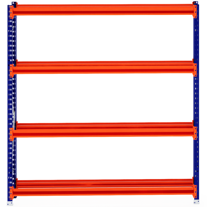 RackZone Tyre Racking 400mm Starter with 4 orange shelves, blue beams.