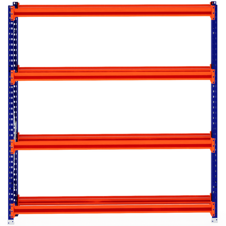 RackZone Tyre Racking 400mm Starter with 4 orange shelves, blue beams.