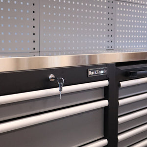 Close-up of locked RackZone Modular Workstation System 1 with drawers.