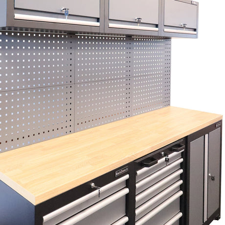 RackZone Modular Workstation System 1 with wood top, slides & floor cabinet.