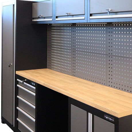 RackZone Modular Workstation System 2 with storage cabinets and drawers.