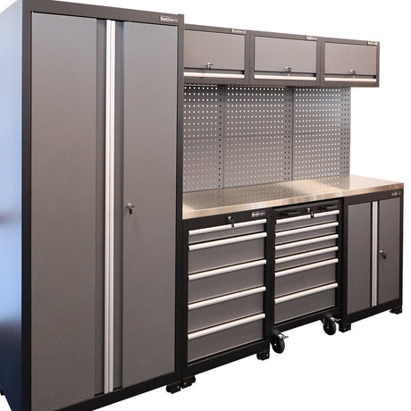 RackZone Modular Workstation System 3 with ball bearing slides and pegboard.
