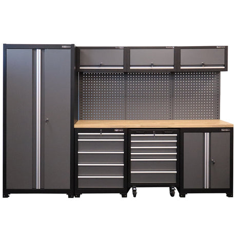 RackZone Modular Workstation System 3: modular cabinets, slides, wood top.