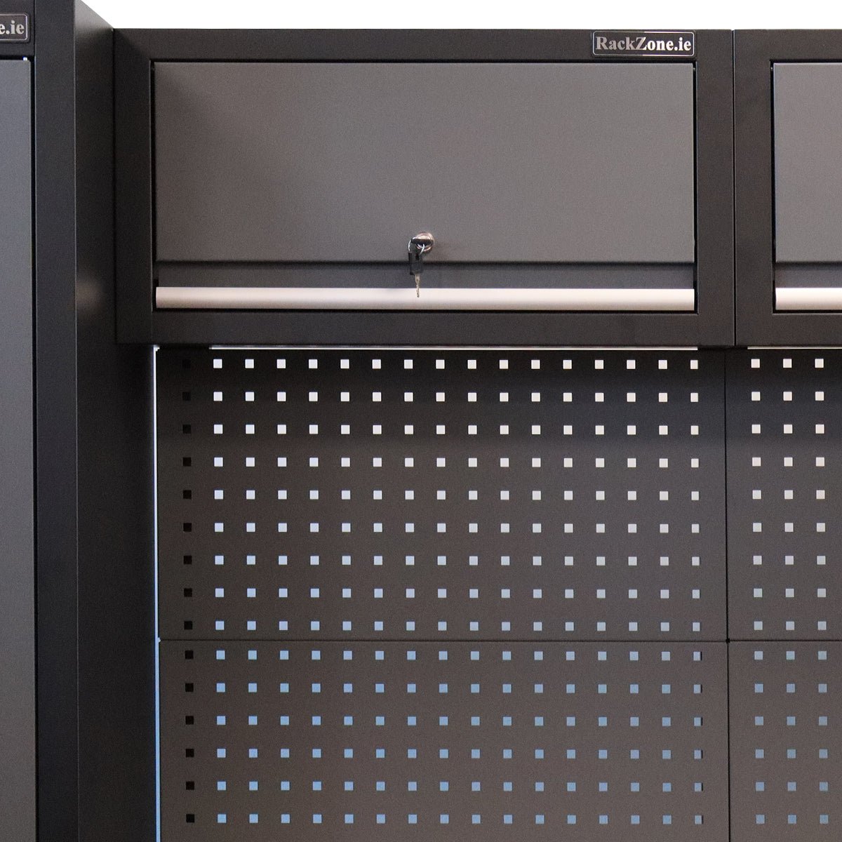RackZone Modular Workstation System 5 with perforated panels and lockable top.
