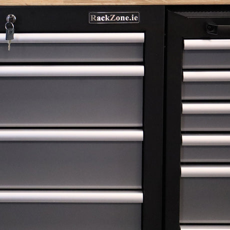 RackZone Modular Workstation System 5: gray metal cabinet with keyed lock.