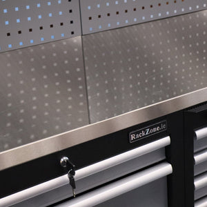 RackZone Modular Workstation System 7 cabinet with drawers, key, and label.