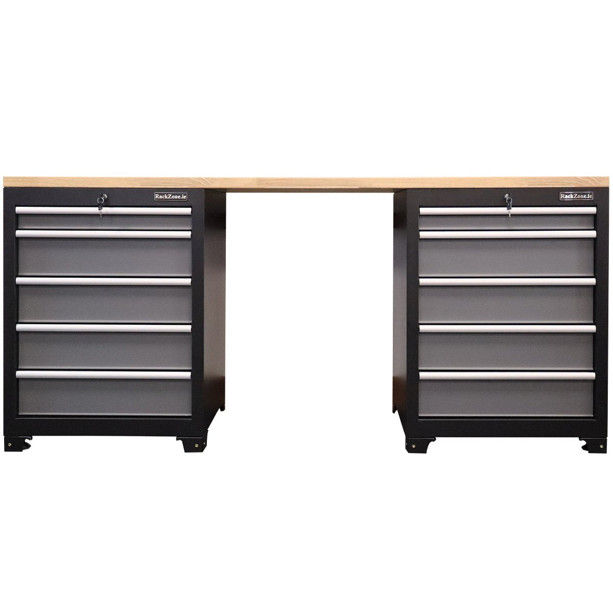 RackZone Modular Workstation System 9: black drawers, ball bearing slides, wood top.