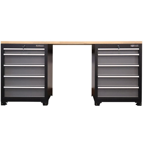 RackZone Modular Workstation System 9: black drawers, ball bearing slides, wood top.