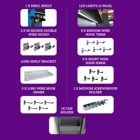 RackZone Modular Workstation Accessory Kit displayed on purple background.