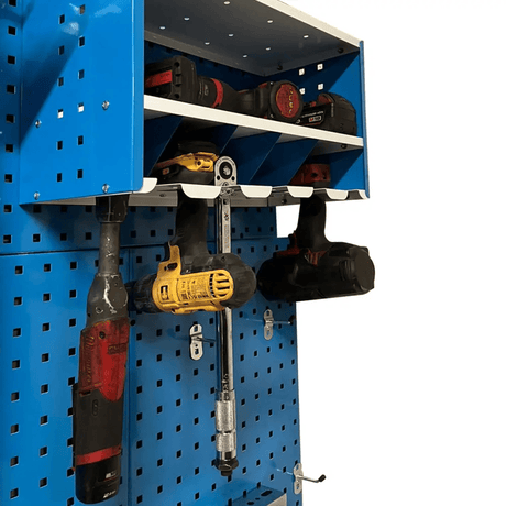 RackZone Modular Workstation Accessory Kit with pegboard, shelves, and tools.