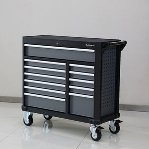 RackZone 12 Drawer Industrial Cabinet with castors for garage storage.