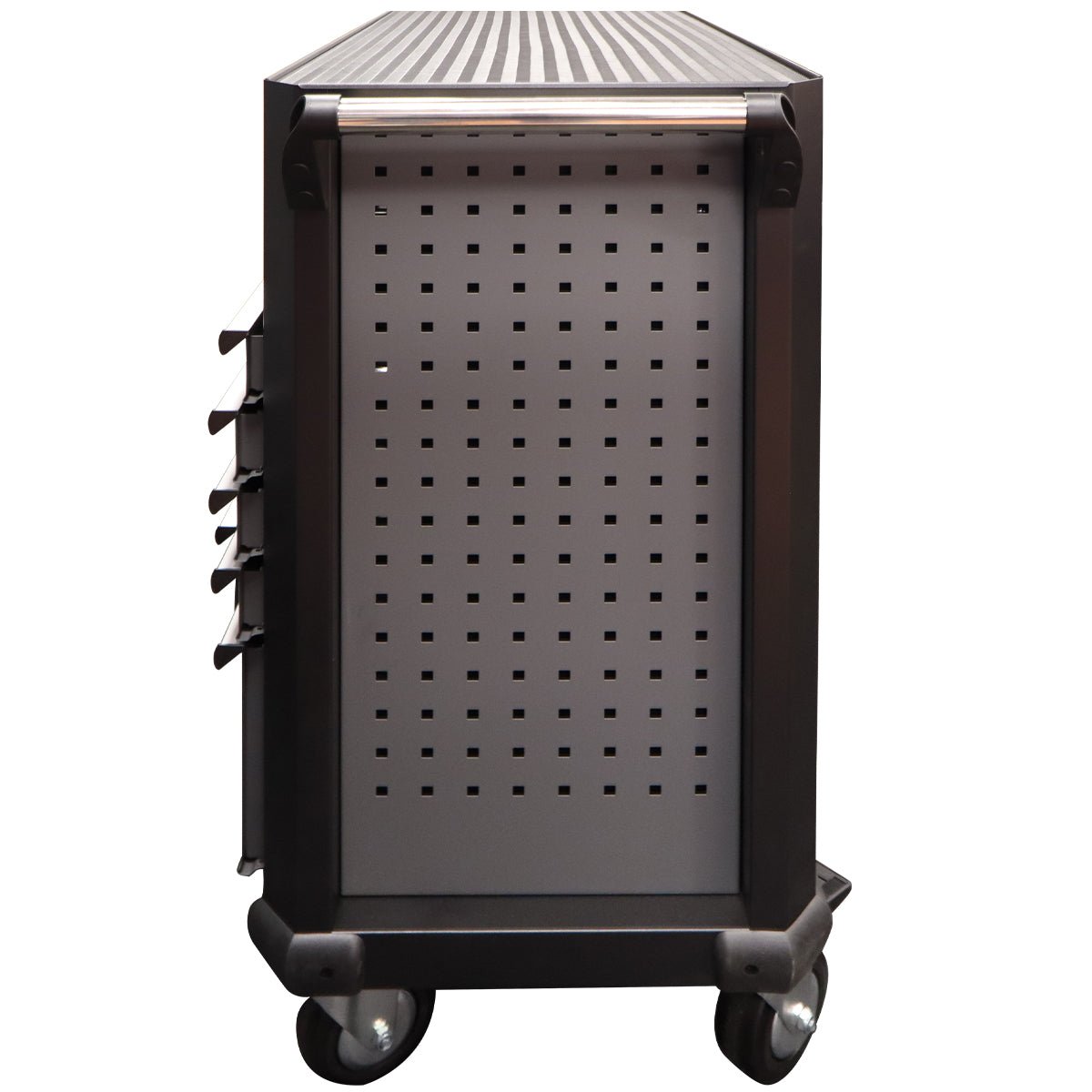 RackZone 12 Drawer Industrial Cabinet with castors, side view.