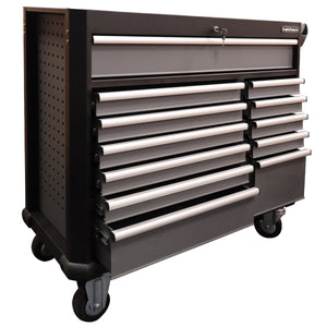 RackZone 12 Drawer Industrial Cabinet c/w Castors, black, for mechanics.