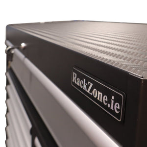 Close-up of a RackZone 12 Drawer Industrial Cabinet with castors.