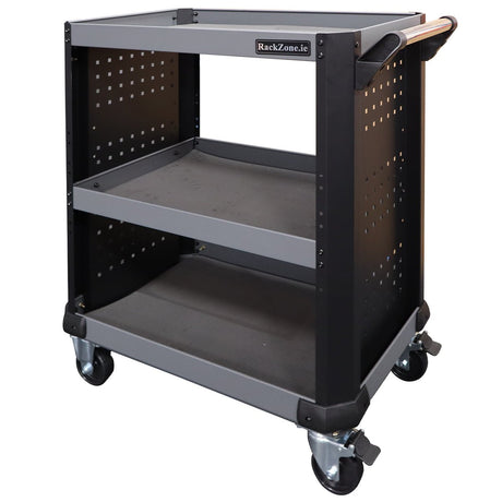 RackZone 3 Tier Service Tool Cart with handles and four caster wheels.