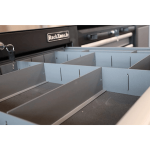 Close-up of RackZone Modular Workstation Drawer Dividers for small drawers.
