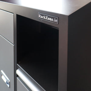 RackZone Modular Base Cabinet with dustbin & paper towel holder for workspaces.
