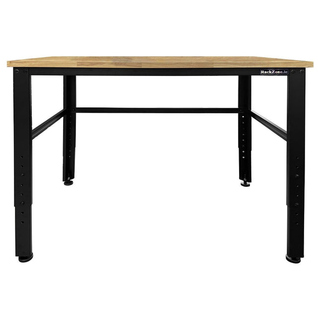 RackZone Adjustable Heavy Duty Workbench with Rubber Wood Top, 1200W x 800D.