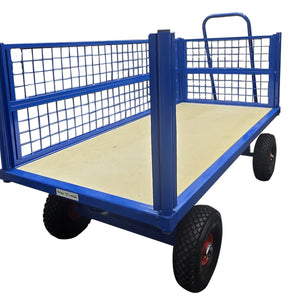 RackZone heavy-duty platform truck with mesh sides, 700kg, 4 black wheels.
