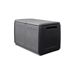 The Plastic Trunk 960w x 530d x 570h 230 Litre is a large rectangular storage solution with dark gray lid and sides, three front panels, and built-in end handles for easy transport.