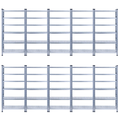Galvanised Shelving 2500h x 900w x 600d 6 Level 10 Bay 