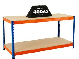 Value Workbench Orange/Blue 900h x 1500w x 600d 2 Levels c/w Chipboard 15mm 400kg