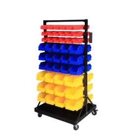Bin Organiser c/w Wheels Part Bins (Red Blue Yellow) 204kg 90 Bin