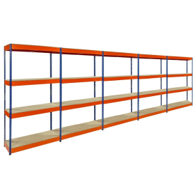 Value Shelving 1900h x 1500w x 600d 4 Level 350kg UDL Orange Blue 5 Bay Offer