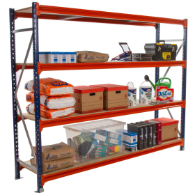 Longspan Shelving 2000H x 2400W x 800D 4 Levels c/w White Laminated Chipboard