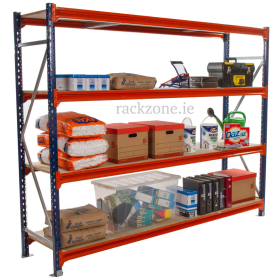 Longspan Shelving 2500H x 2400W x 800D 4 Levels c/w Timber