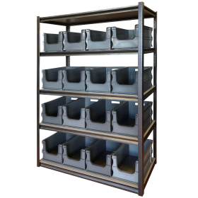 Rivet Shelving 300KG with 16 storage bins